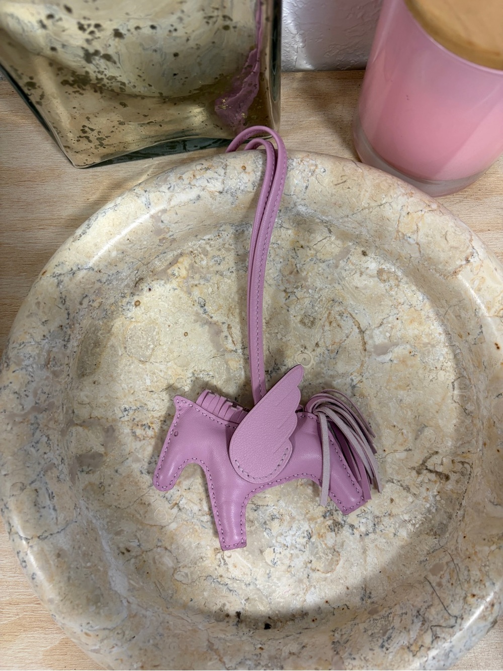 Hermes Mauve Sylvestre Pegasus Charm Bag Pendant